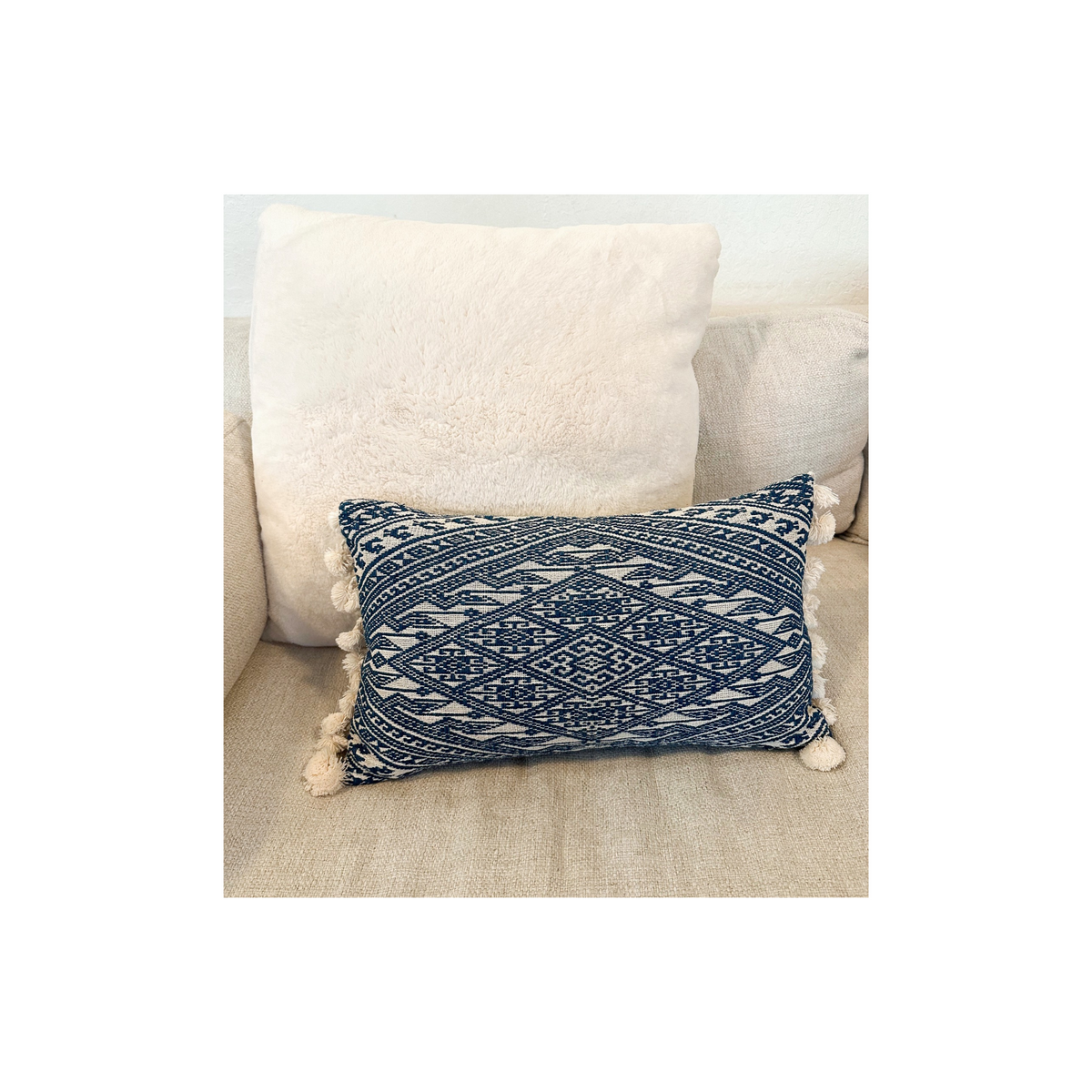 Blue and cream lumbar pillow sale